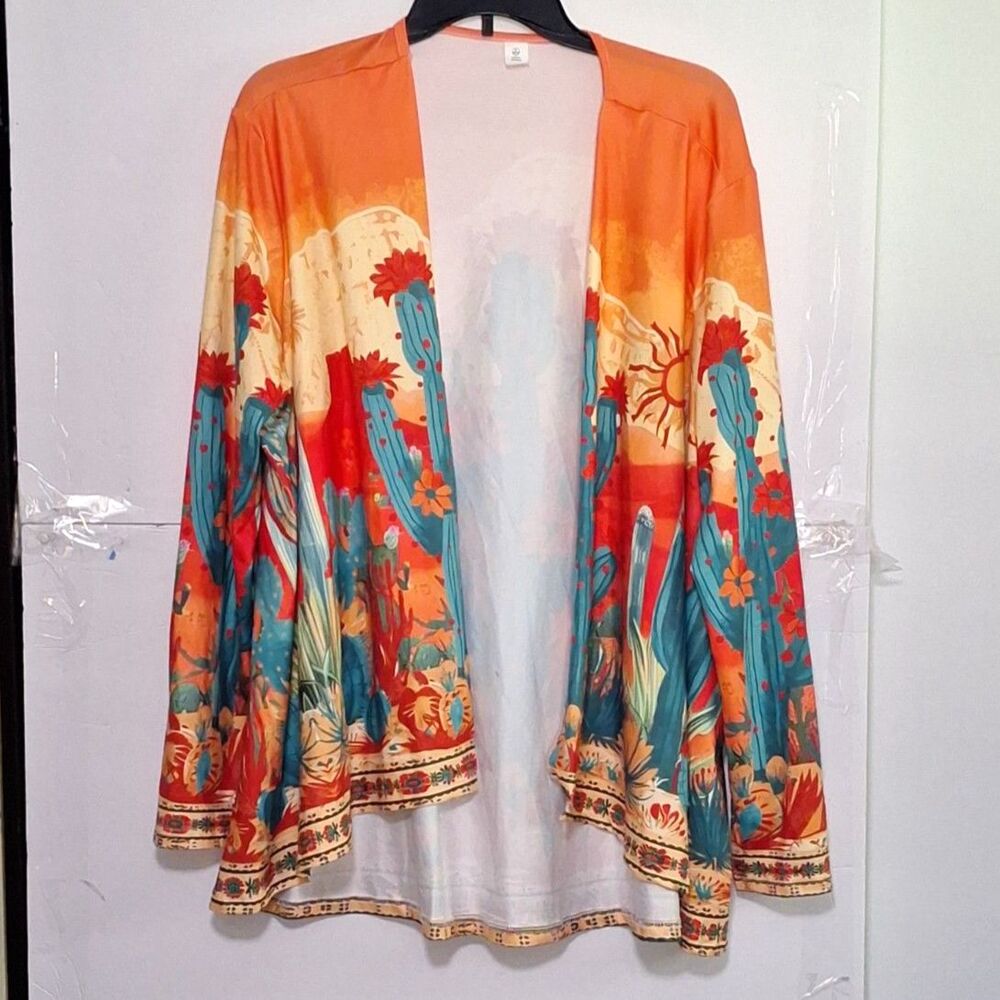 A Chaos Monkey Women's Plus Blazer Cardigan Western Cactus Office Siren 1X